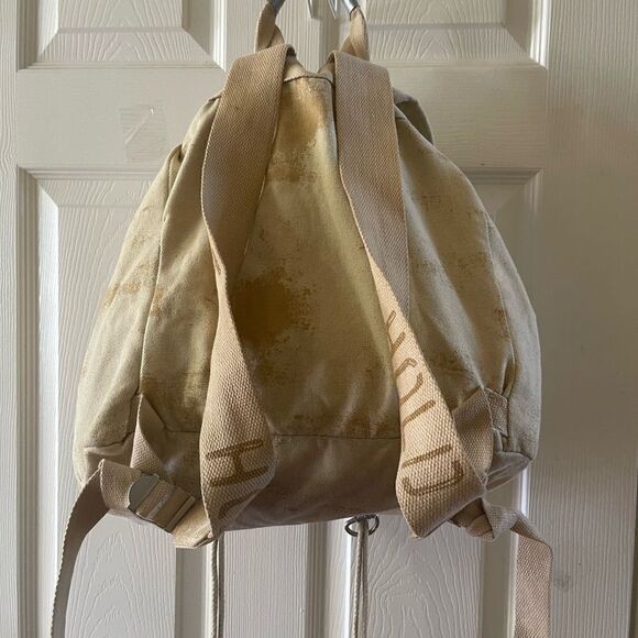 Vintage large canvas & Khaki camel  large Backpack silver tone studs & hardwares